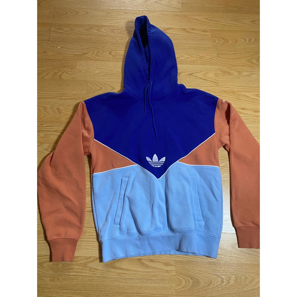 Adidas Originals Colorblock Hoodie Blue Orange Trefoil Pullover Mens Small